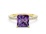 Yellow gold Princess Cut Diamond Pavé Band with Six-Prong Setting