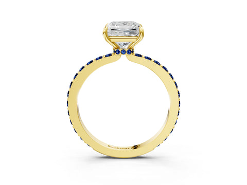 Yellow gold Princess Cut Diamond Pavé Engagement Ring with Round with Blue Sapphire side stone Accents and Prong Setting_3