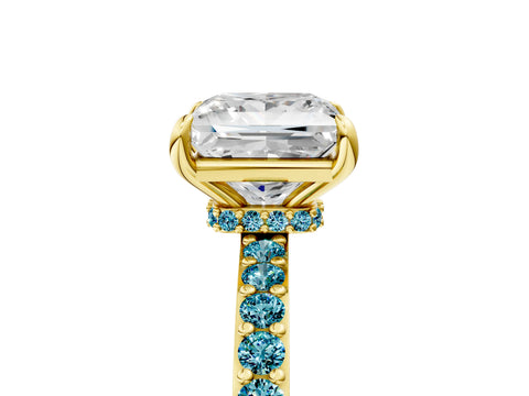 Yellow gold Princess Cut Diamond Pavé Engagement Ring with Round with Blue Topaz side stone Accents and Prong Setting_5