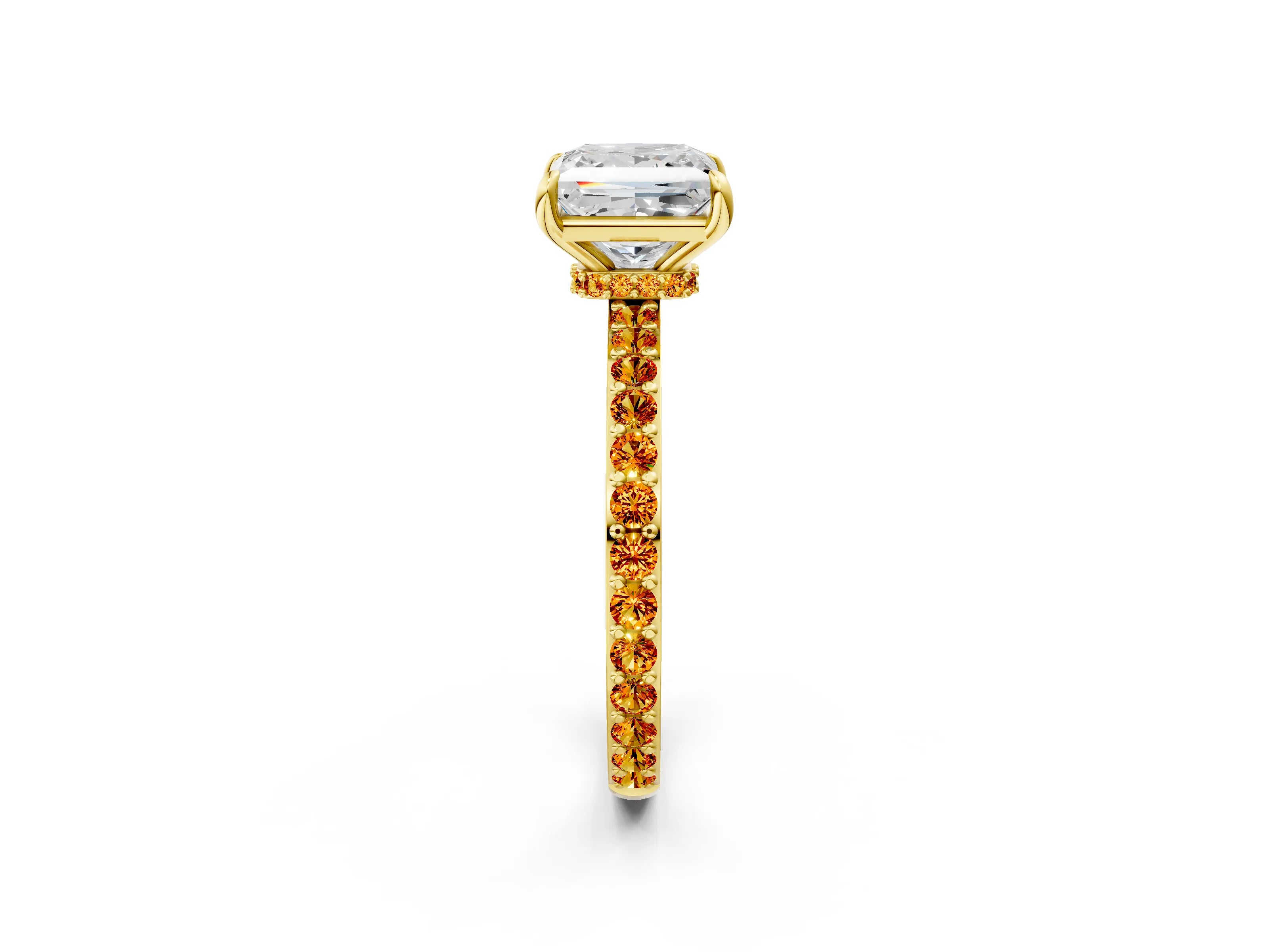 Yellow gold Princess Cut Diamond Pavé Engagement Ring with Round with Citrine side stone Accents and Prong Setting_2