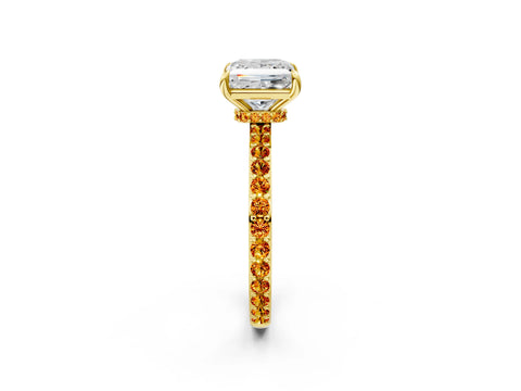 Yellow gold Princess Cut Diamond Pavé Engagement Ring with Round with Citrine side stone Accents and Prong Setting_2