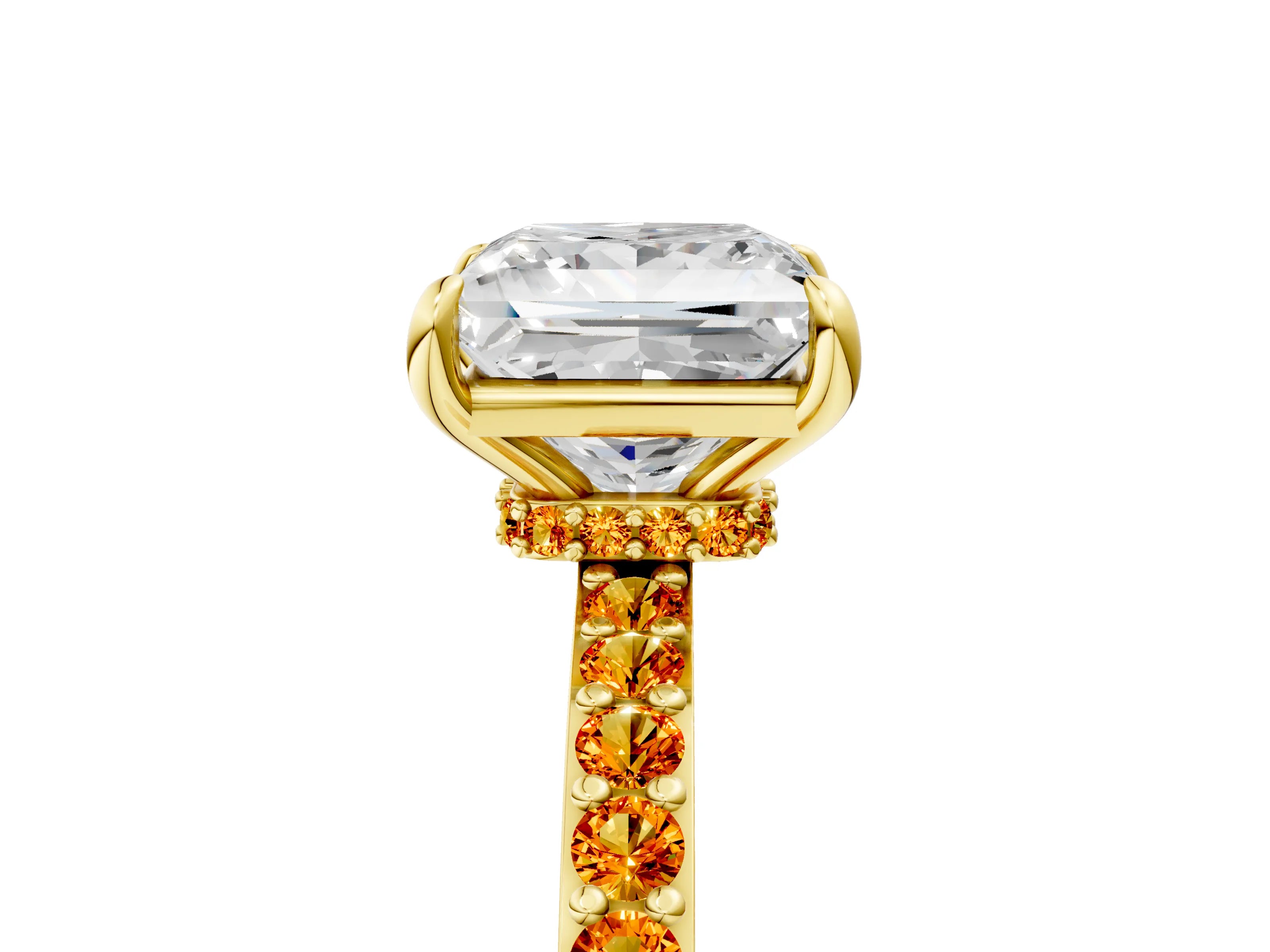 Yellow gold Princess Cut Diamond Pavé Engagement Ring with Round with Citrine side stone Accents and Prong Setting_5