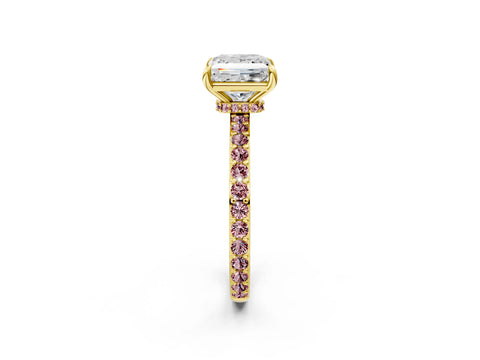 Yellow gold Princess Cut Diamond Pavé Engagement Ring with Round with Morganite side stone Accents and Prong Setting_2