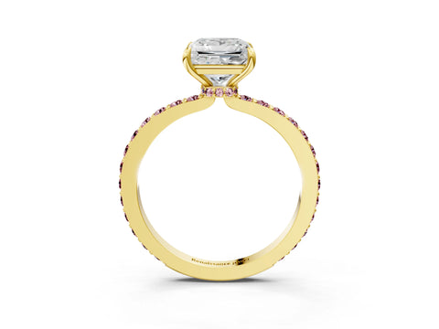 Yellow gold Princess Cut Diamond Pavé Engagement Ring with Round with Morganite side stone Accents and Prong Setting_3