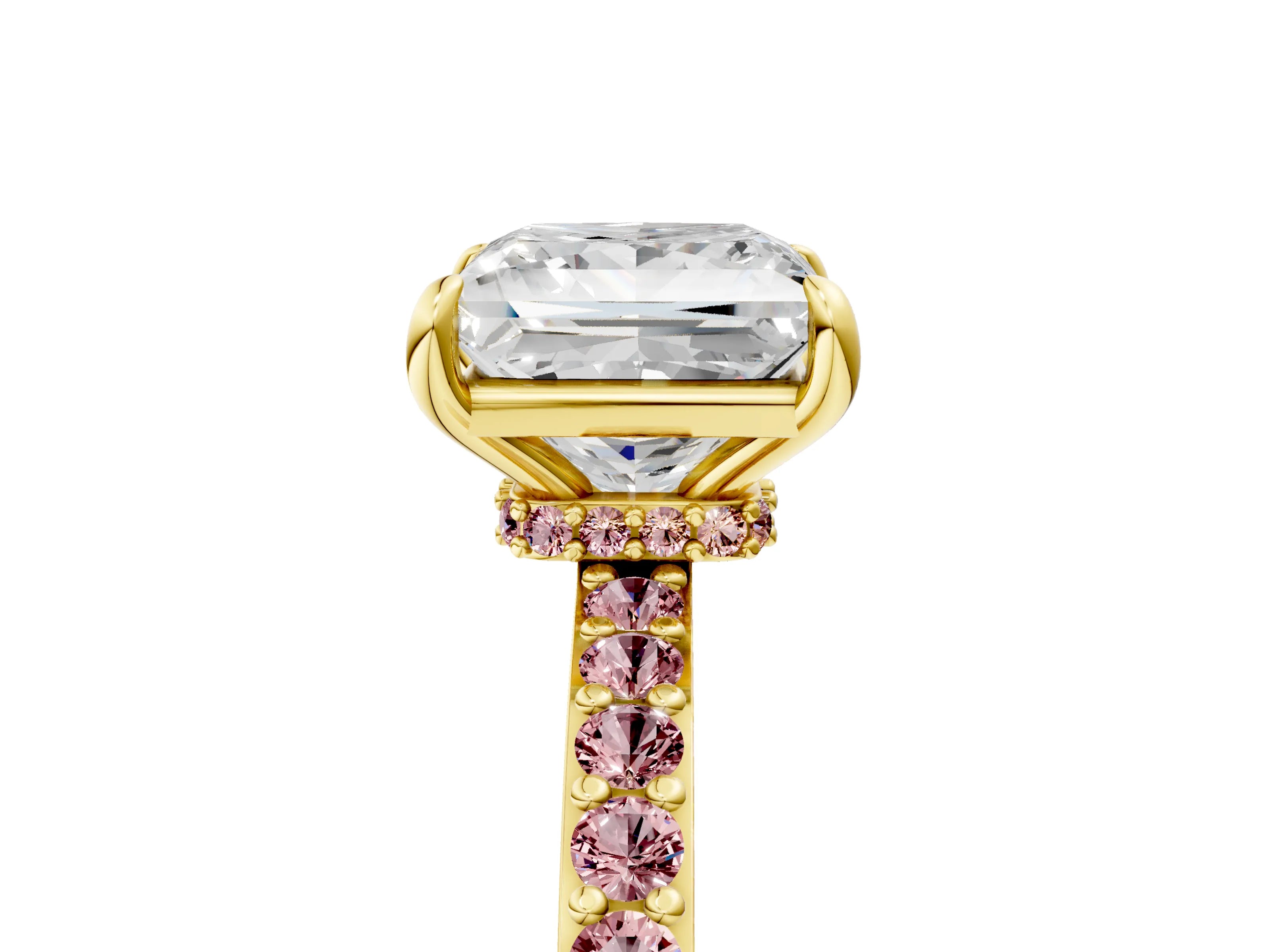 Yellow gold Princess Cut Diamond Pavé Engagement Ring with Round with Morganite side stone Accents and Prong Setting_5