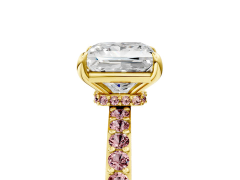 Yellow gold Princess Cut Diamond Pavé Engagement Ring with Round with Morganite side stone Accents and Prong Setting_5