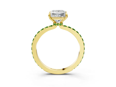 Yellow gold Princess Cut Diamond Pavé Engagement Ring with Round with Peridot side stone Accents and Prong Setting_3