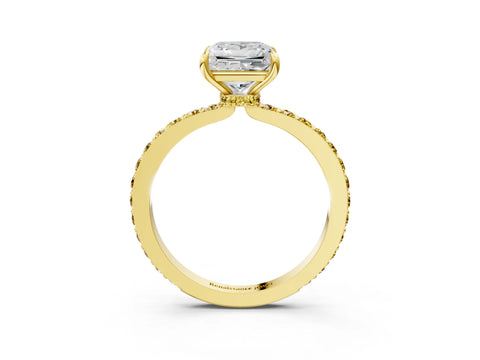 Yellow gold Princess Cut Diamond Pavé Engagement Ring with Round with Yellow Sapphire side stone Accents and Prong Setting_3