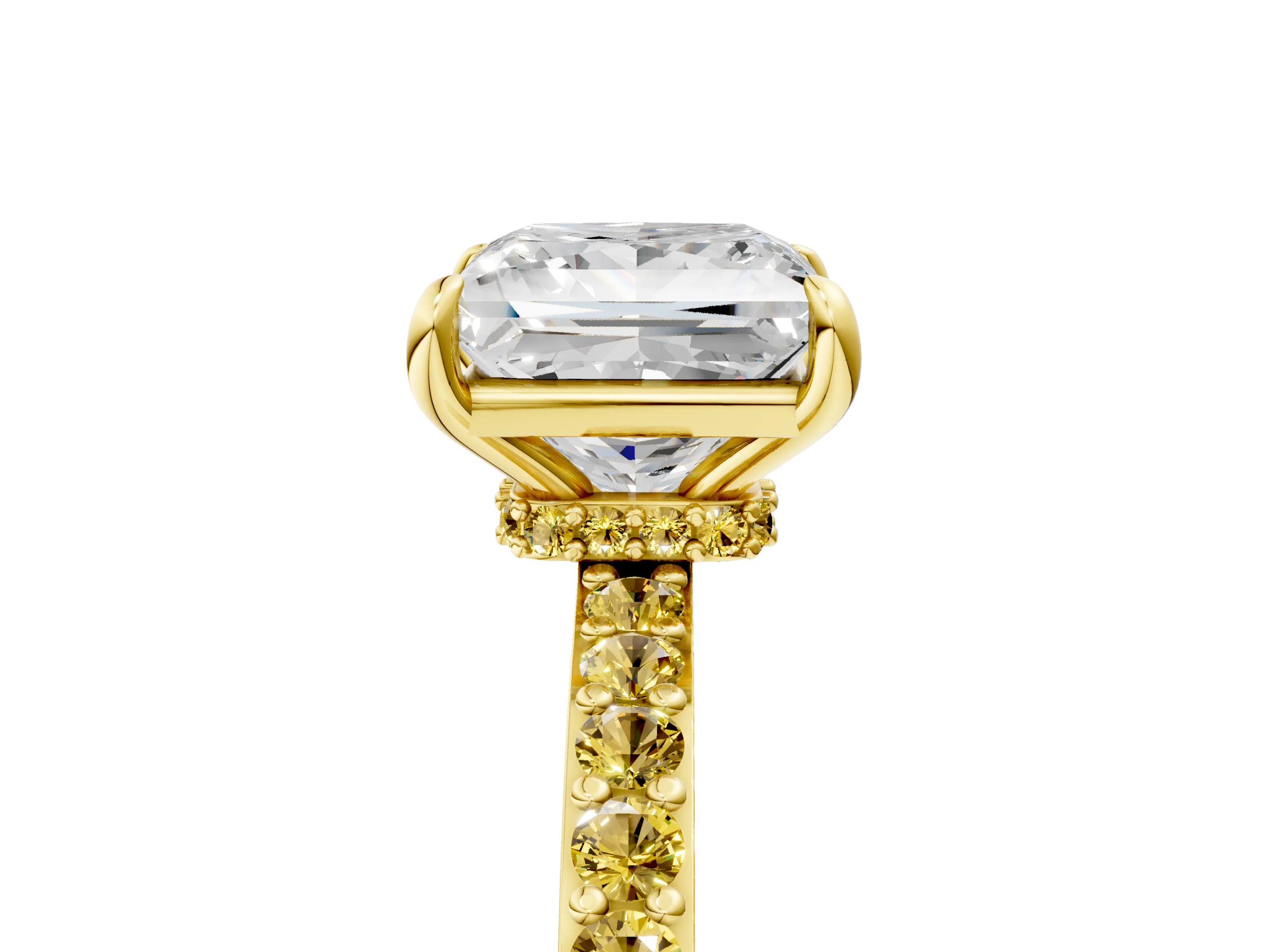 Yellow gold Princess Cut Diamond Pavé Engagement Ring with Round with Yellow Sapphire side stone Accents and Prong Setting_5