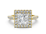Yellow gold Princess Cut Diamond Pavé Halo Ring with Four-Prong Setting_33