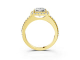 Yellow gold Princess Cut Diamond Pavé Halo Ring with Four-Prong Setting_36