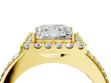 Yellow gold Princess Cut Diamond Pavé Halo Ring with Four-Prong Setting_37