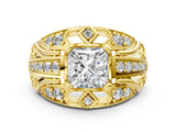 Yellow gold Princess Cut Diamond Pave Art Deco Split Shank Ring with Four-Prong Setting_21