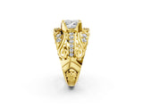 Yellow gold Princess Cut Diamond Pave Art Deco Split Shank Ring with Four-Prong Setting_23