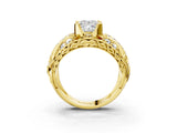 Yellow gold Princess Cut Diamond Pave Art Deco Split Shank Ring with Four-Prong Setting_24