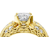 Yellow gold Princess Cut Diamond Pave Art Deco Split Shank Ring with Four-Prong Setting_25