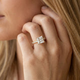 Yellow gold Princess Cut Diamond Pave Band Solitaire Ring with Four-Prong Setting_116
