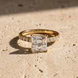 Yellow gold Princess Cut Diamond Pave Band Solitaire Ring with Four-Prong Setting_117