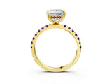 Yellow gold Princess Cut Diamond Pave Band Solitaire Ring with Round with Amethyst side stone and Prong Setting_3