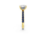 Yellow gold Princess Cut Diamond Pave Band Solitaire Ring with Round with Blue Sapphire side stone and Prong Setting_14