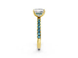 Yellow gold Princess Cut Diamond Pave Band Solitaire Ring with Round with Blue Topaz side stone and Prong Setting_14