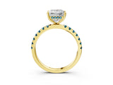 Yellow gold Princess Cut Diamond Pave Band Solitaire Ring with Round with Blue Topaz side stone and Prong Setting_15