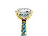 Yellow gold Princess Cut Diamond Pave Band Solitaire Ring with Round with Blue Topaz side stone and Prong Setting_17