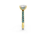 Yellow gold Princess Cut Diamond Pave Band Solitaire Ring with Round with Blue Topaz side stone and Prong Setting_2