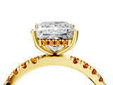 Yellow gold Princess Cut Diamond Pave Band Solitaire Ring with Round with Citrine side stone and Prong Setting_4