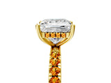 Yellow gold Princess Cut Diamond Pave Band Solitaire Ring with Round with Citrine side stone and Prong Setting_5