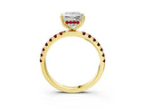 Yellow gold Princess Cut Diamond Pave Band Solitaire Ring with Round with Garnet side stone and Prong Setting_15
