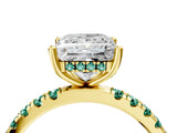 Yellow gold Princess Cut Diamond Pave Band Solitaire Ring with Round with Green Sapphire side stone and Prong Setting_28