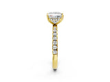 Yellow gold Princess Cut Diamond Pave Band Solitaire Ring with Round with Moissanite side stone and Prong Setting_26