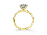 Yellow gold Princess Cut Diamond Pave Band Solitaire Ring with Round with Moissanite side stone and Prong Setting_27