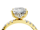 Yellow gold Princess Cut Diamond Pave Band Solitaire Ring with Round with Moissanite side stone and Prong Setting_28
