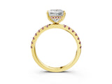Yellow gold Princess Cut Diamond Pave Band Solitaire Ring with Round with Morganite side stone and Prong Setting_15