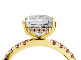 Yellow gold Princess Cut Diamond Pave Band Solitaire Ring with Round with Morganite side stone and Prong Setting_16