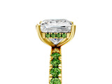 Yellow gold Princess Cut Diamond Pave Band Solitaire Ring with Round with Peridot side stone and Prong Setting_5