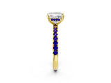 Yellow gold Princess Cut Diamond Pave Band Solitaire Ring with Round with Tanzanite side stone and Prong Setting_2