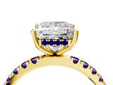 Yellow gold Princess Cut Diamond Pave Band Solitaire Ring with Round with Tanzanite side stone and Prong Setting_4