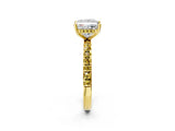 Yellow gold Princess Cut Diamond Pave Band Solitaire Ring with Round with Yellow Sapphire side stone and Prong Setting_14