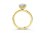 Yellow gold Princess Cut Diamond Pave Band Solitaire Ring with Round with Yellow Sapphire side stone and Prong Setting_15
