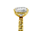 Yellow gold Princess Cut Diamond Pave Band Solitaire Ring with Round with Yellow Sapphire side stone and Prong Setting_17