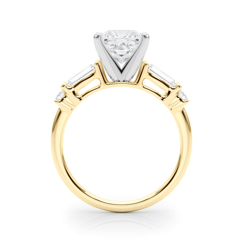Yellow gold Princess Cut Diamond Ring with Baguette Side Stones, Channel Set Band, and Four-Prong Setting 2