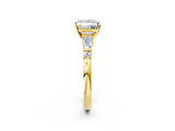 Yellow gold Princess Cut Diamond Ring with Baguette Side Stones, Channel Set Band, and Four-Prong Setting_35
