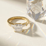 Yellow gold Princess Cut Diamond Ring with Baguette Side Stones, Channel Set Band, and Four-Prong Setting_46