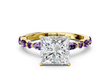 Yellow gold Princess Cut Diamond Ring with Marquise and Round with Amethyst side stone Side Stones and Four-Prong Setting_24