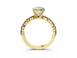 Yellow gold Princess Cut Diamond Ring with Marquise and Round with Amethyst side stone Side Stones and Four-Prong Setting_27