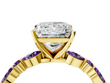 Yellow gold Princess Cut Diamond Ring with Marquise and Round with Amethyst side stone Side Stones and Four-Prong Setting_28