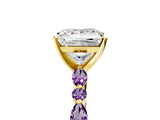 Yellow gold Princess Cut Diamond Ring with Marquise and Round with Amethyst side stone Side Stones and Four-Prong Setting_29